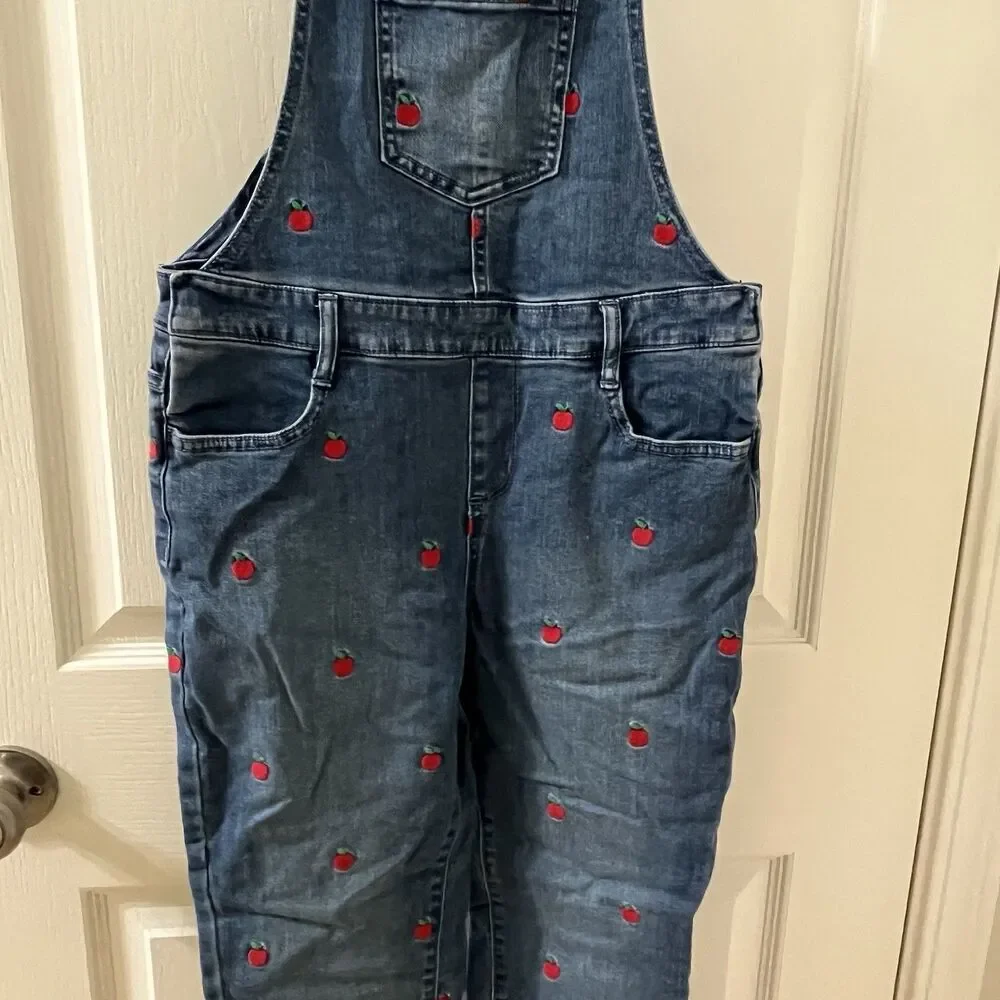 Gymboree Embroidered Candy Apple Print Denim Overalls Girls Size 10